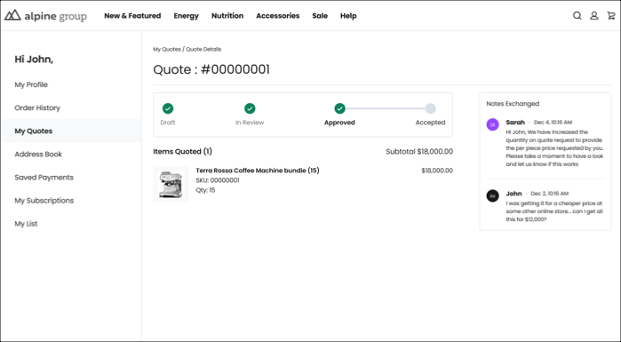 Salesforce Experience Builder interface with a B2B Commerce Cart page open and a component panel visible for drag-and-drop configuration